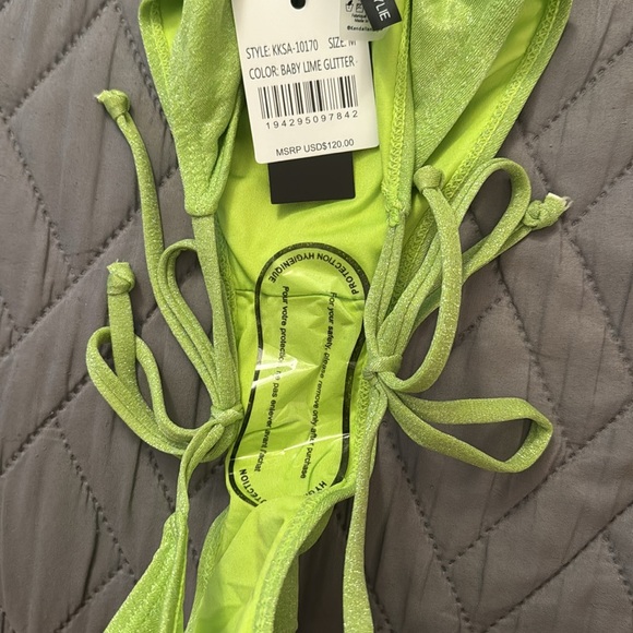 NWT Kendall & Kylie Baby Lime Glitter Metallic Triangle Bikini Top and bottom - Picture 3 of 3